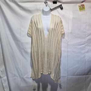 Cream Knit Cover-Up with Tassels One Size Fits All